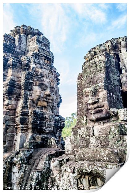 Bayon temple smiling faces Print by Claire Turner