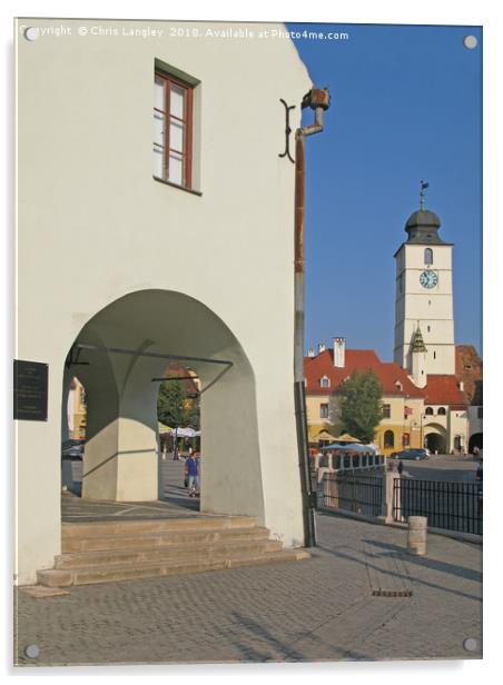 Piata Mica from Bridge of Lies, Sibiu, Romania. Acrylic by Chris Langley