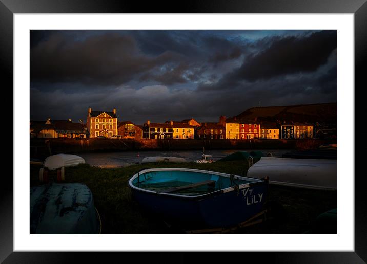 winter sun set over Aberaeron Harbour Framed Mounted Print by Andrew chittock