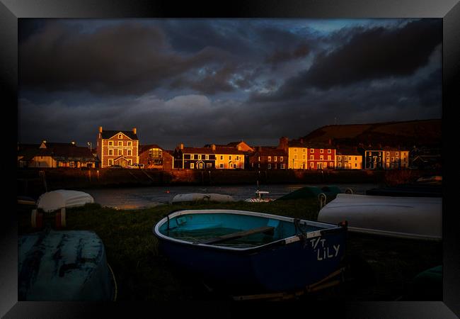 winter sun set over Aberaeron Harbour Framed Print by Andrew chittock