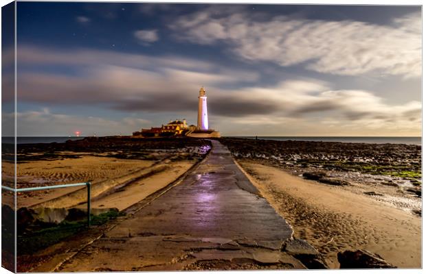 Lighthouse bathed in moonlight Canvas Print by Naylor's Photography