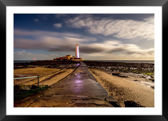 Lighthouse bathed in moonlight Framed Mounted Print by Naylor's Photography
