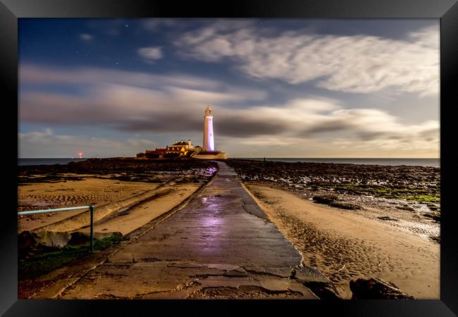 Lighthouse bathed in moonlight Framed Print by Naylor's Photography
