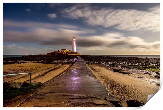 Lighthouse bathed in moonlight Print by Naylor's Photography