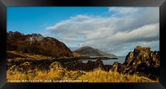 Ben Tianavaig from the Braes coast Framed Print by Richard Smith