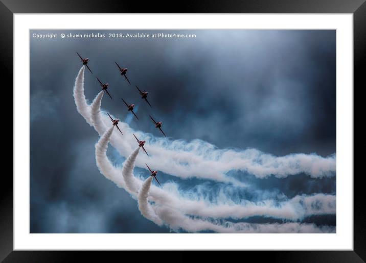 RAF red Arrows Display Team Framed Mounted Print by Shawn Nicholas