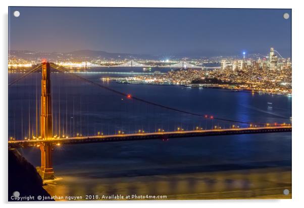 San Francisco Golden Gate Nighttime Acrylic by jonathan nguyen