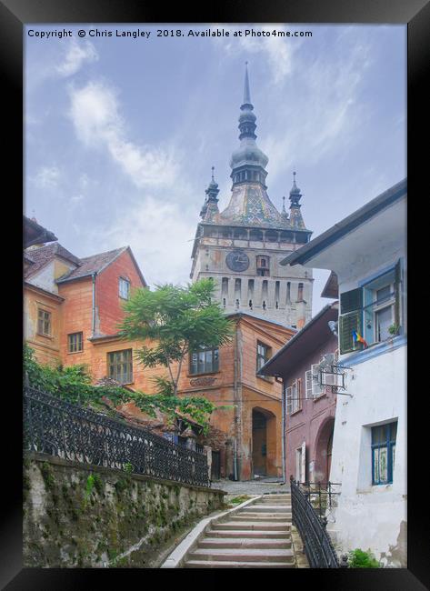 Approaching the Barbican, Sighisoara, Romania. Framed Print by Chris Langley