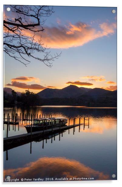 Sunset at Derwentwater Acrylic by Peter Yardley