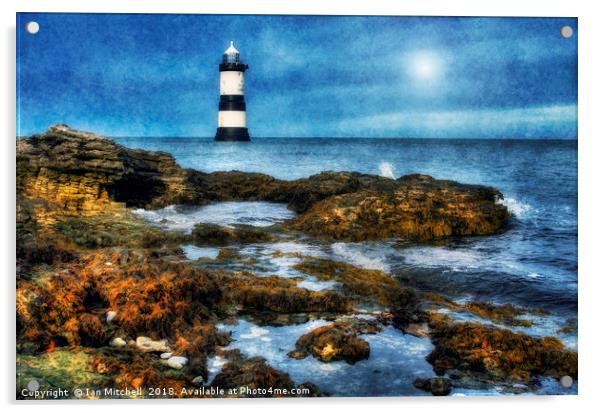 Trwyn Du Lighthouse Acrylic by Ian Mitchell