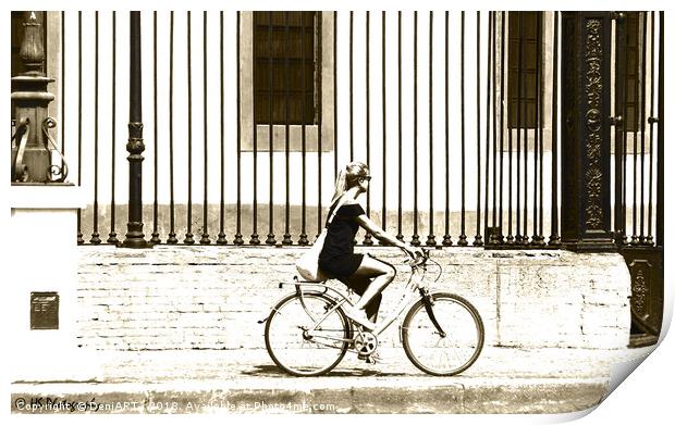 Girl on a bicycle Print by DeniART 