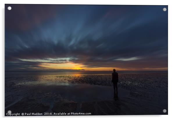 Iron Man Sunset From Crosby Beach Acrylic by Paul Madden