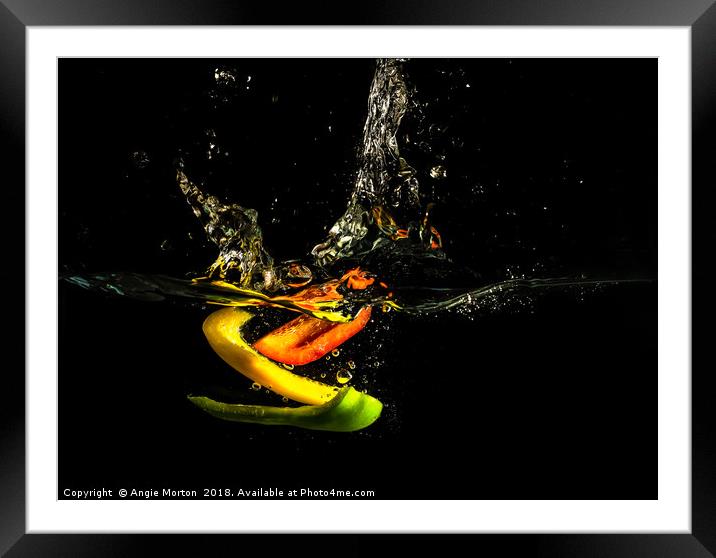 A Splash of Peppers Framed Mounted Print by Angie Morton
