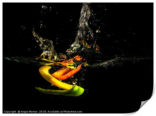A Splash of Peppers Print by Angie Morton