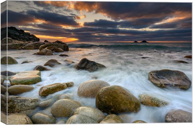 Return of the tide Porth Nanven Canvas Print by Michael Brookes