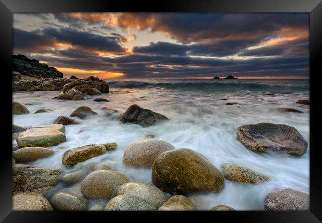 Return of the tide Porth Nanven Framed Print by Michael Brookes