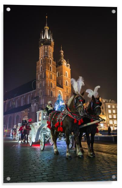 Krakow Carriage Rides Acrylic by Daniel Farrington