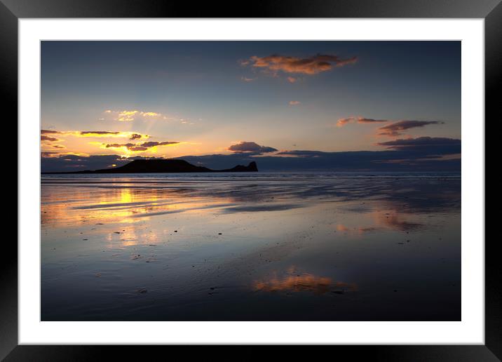 Worms Head on Rhossili beach Framed Mounted Print by Leighton Collins