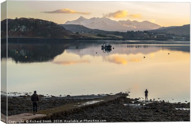 Photographing the Cuillins reflected at dusk Canvas Print by Richard Smith