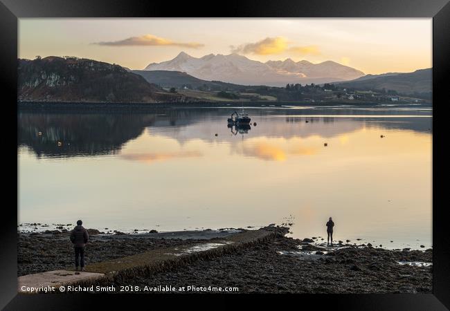 Photographing the Cuillins reflected at dusk Framed Print by Richard Smith