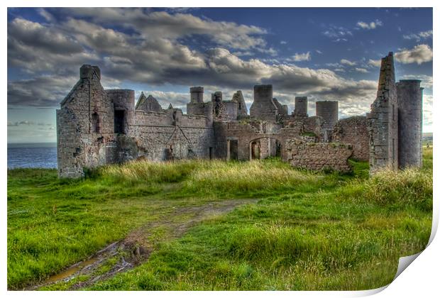 Slains Castle at Cruden Bay, Aberdeenshire Print by Gabor Pozsgai