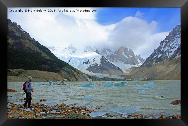 Icebergs at the lake in Fitz Roy Massive Framed Print by Mark Seleny
