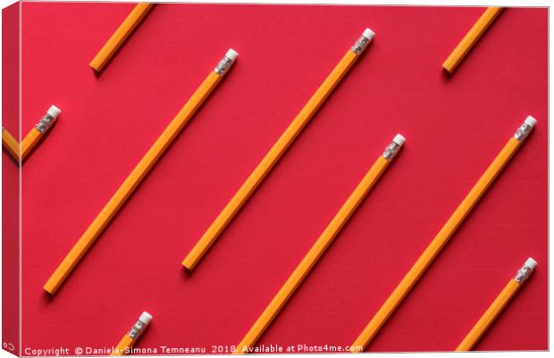 Yellow wooden pencil on red background Canvas Print by Daniela Simona Temneanu
