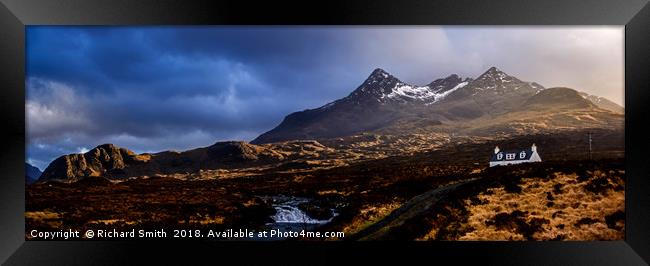 Lone Cuillin cottage and the Black Cuillin Hills  Framed Print by Richard Smith