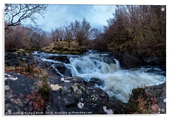 Waterfall below the joining of two rivers. Acrylic by Richard Smith