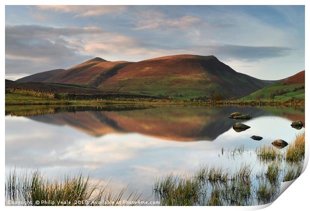 Tewet Tarn Dusk Reflection. Print by Philip Veale