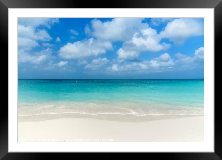 Scenic view of the Eagle Beach in Aruba. Framed Mounted Print by Marco Bicci