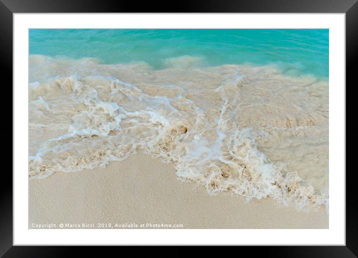Shiny tropic sea wave on golden beach sand in Arub Framed Mounted Print by Marco Bicci