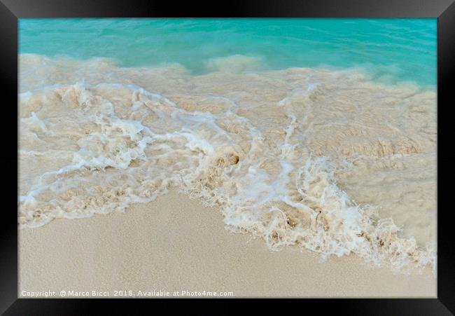 Shiny tropic sea wave on golden beach sand in Arub Framed Print by Marco Bicci
