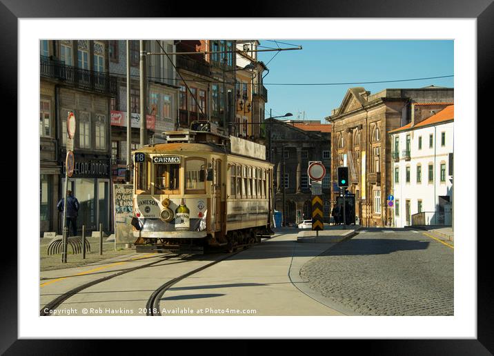 Porto Streetcar Framed Mounted Print by Rob Hawkins
