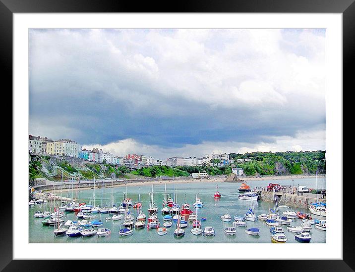 Tenby Harbour Boats. Framed Mounted Print by paulette hurley