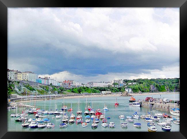 Tenby Harbour Boats. Framed Print by paulette hurley