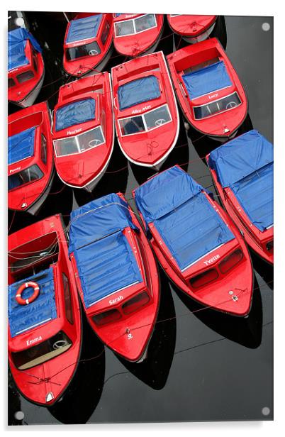 Red Boats Acrylic by Tony Bates