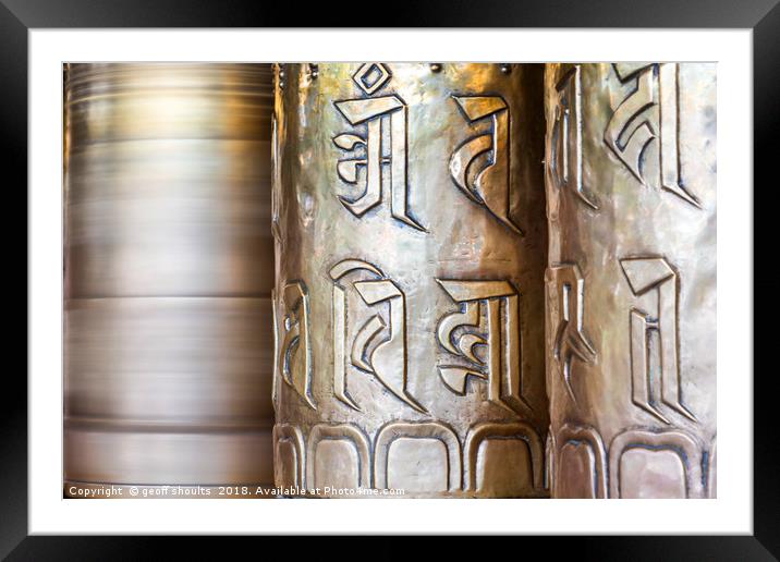 Buddhist Prayer Wheels Framed Mounted Print by geoff shoults