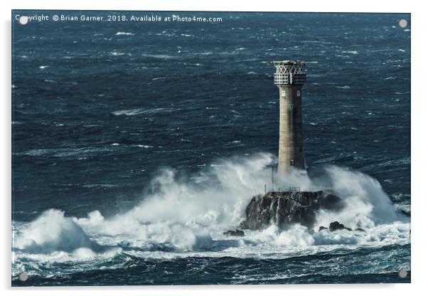 Longships Lighthouse in Rough Sea Acrylic by Brian Garner