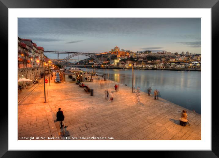Porto Bridge Dusk  Framed Mounted Print by Rob Hawkins