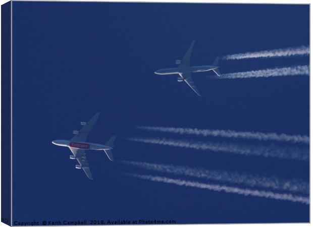 Airbus A380 and Boeing 777 Canvas Print by Keith Campbell