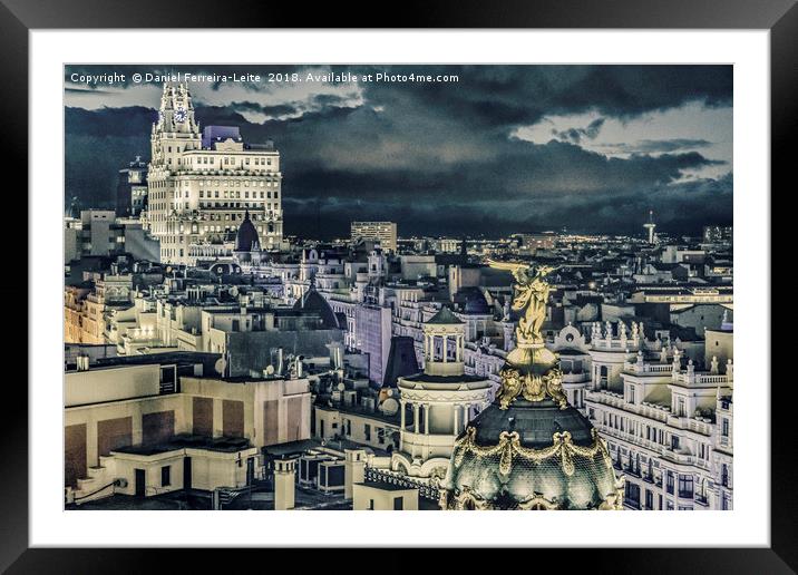 Madrid Cityscape Night Scene Aerial View  Framed Mounted Print by Daniel Ferreira-Leite