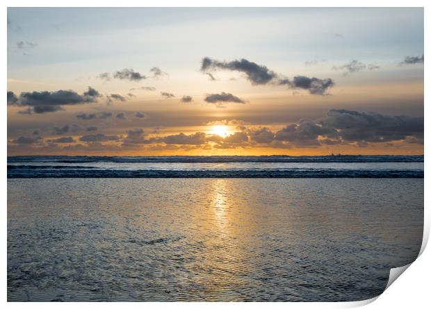 Sunset on Newgale Beach. Print by Colin Allen