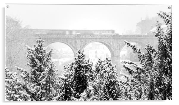 Knaresborough Viaduct in winter snow Acrylic by mike morley