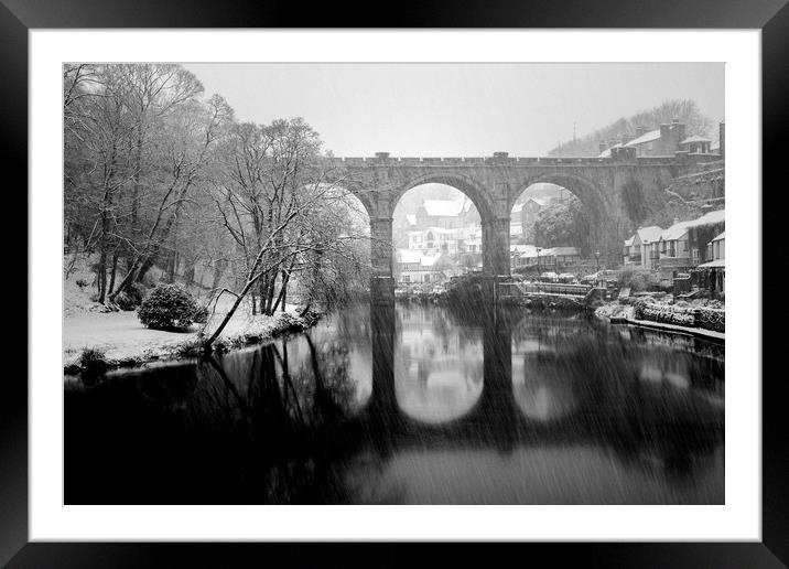 Knaresborough Viaduct with snow Framed Mounted Print by mike morley