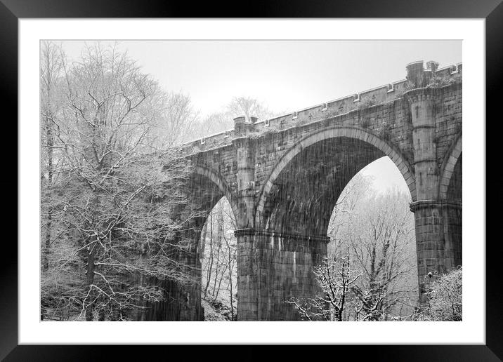  Knaresborough Viaduct with snow Framed Mounted Print by mike morley