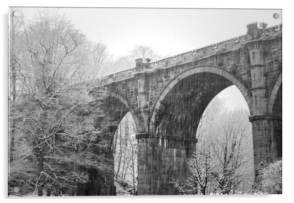  Knaresborough Viaduct with snow Acrylic by mike morley