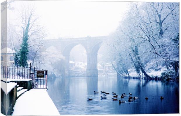  Knaresborough Viaduct in winter snow, North Yorks Canvas Print by mike morley