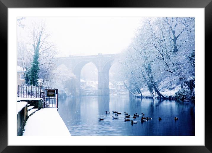  Knaresborough Viaduct in winter snow, North Yorks Framed Mounted Print by mike morley