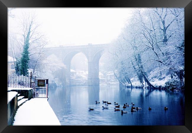  Knaresborough Viaduct in winter snow, North Yorks Framed Print by mike morley
